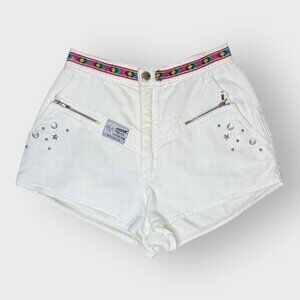 Vintage White High Waist Shorts Studded Festival 90s